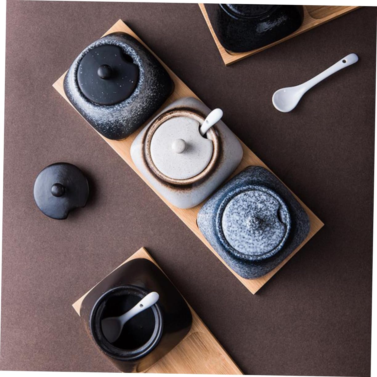 ABOOFAN Porcelain Sugar Bowl Lid Ceramic Spice Jar Set Countertop Storage Jar for Kitchen Spoon Seasoning Organizer Condiment Lids