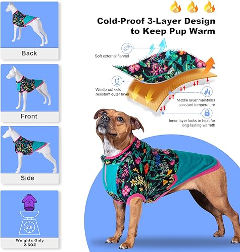 Miniatura 3 de LovinPet Chaqueta Bulldog para perro pijama cálida de franela suave para perro, tela respetuosa con la piel, lujosa impresión de flores