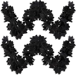2pcs 6.1ft Black Maple Leaf Garland 2023 Upgrade Fall Leaves Halloween Garland Artificial Hanging Garland Decor Home Mantle Stairs Window Fireplace (2Pcs(60 Twigs 120 pcs Leaves))