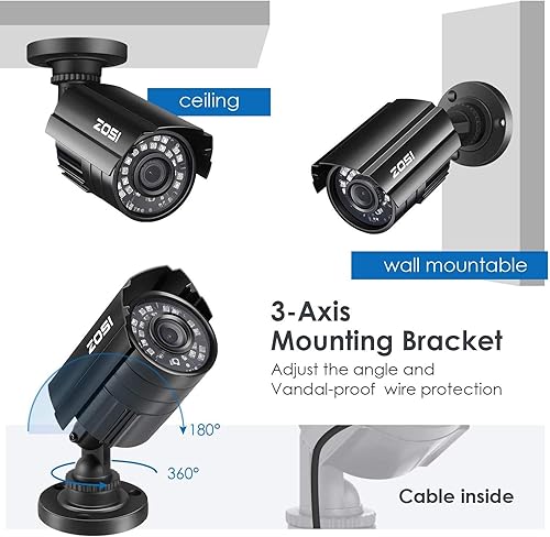 Miniatura 8 de ZOSI Cámara de seguridad 1080P HD TVI para la oficina en casa sistema de vigilancia CCTV Bullet BNC cámara con visión nocturna negro (renovado)