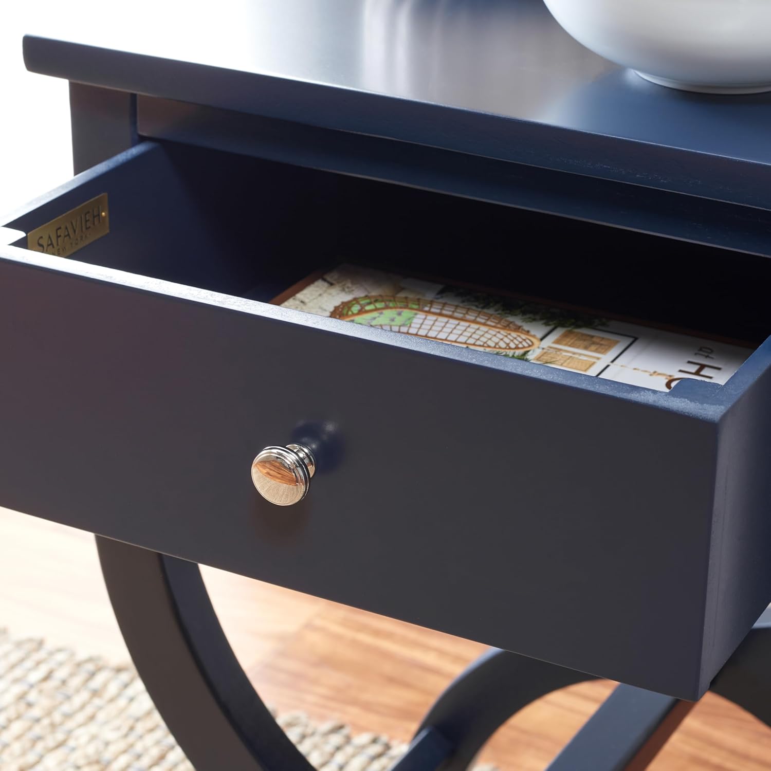SAFAVIEH Home Collection Maxine Navy Blue 1-Drawer Accent Table Nightstand Bedside Accent Table (Fully Assembled)