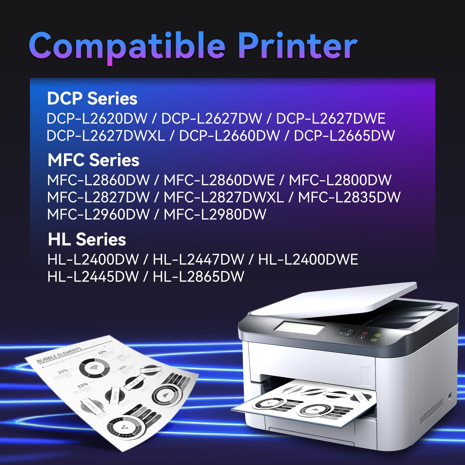 ZIPRINT TN2510XL TN-2510XL Cartouches de Toner Compatible avec Brother TN2510XL TN2510 pour Brother DCP-L2620DW DCP-L2627DWE MFC-L2860DWE MFC-L2800DW HL-L2400DWE DCP-L2660DW MFC-L2827DW(Noir*2P)