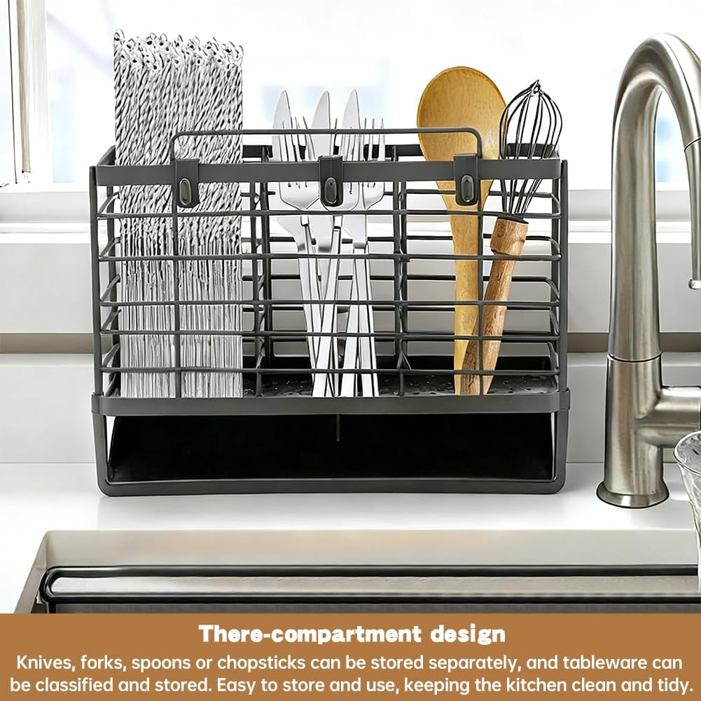 Utensil Holder, Kitchen Utensil Drying Rack, 3-Compartment Sink Caddy image 4