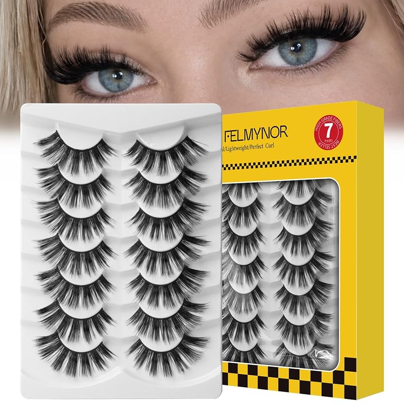 Cílios postiços Felmynor 3D com curvatura D, 18 mm, faixa fina e macia, 7 pares