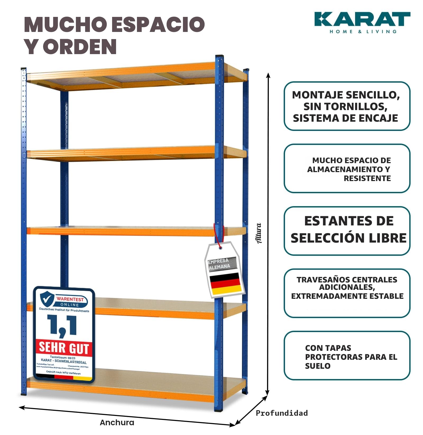 KARAT Estanterías de carga pesada para garaje, sótano, taller - Estantería modular - Estantería de gran luz - Estantería de almacén - Estantería de sótano - Estantería de esquina - Estantería para