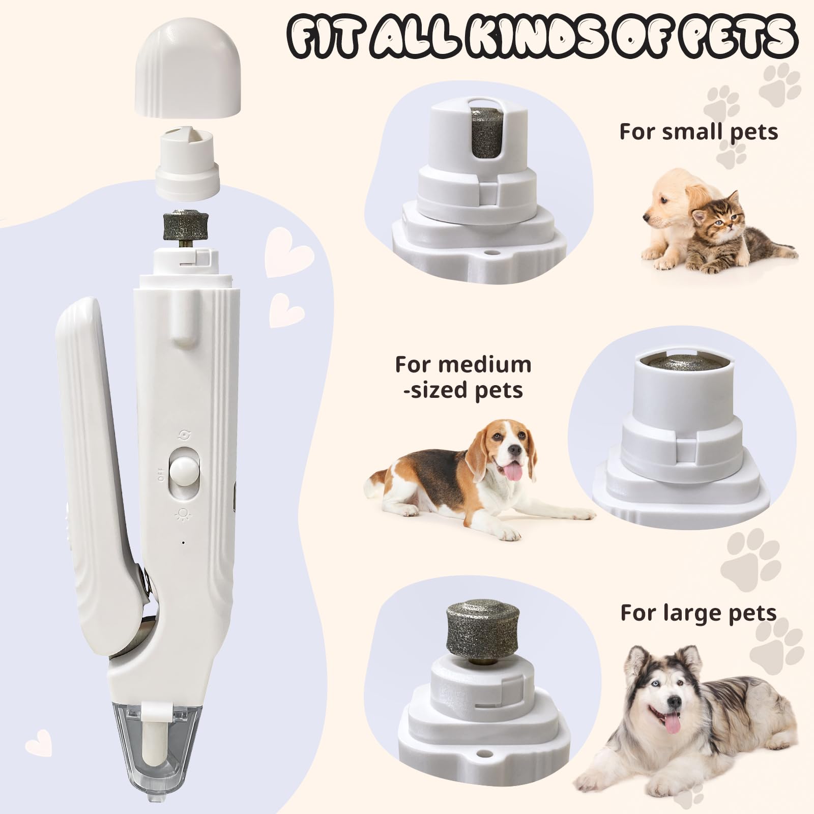 2-in-1 Dog Nail Trimmers & Dog Nail Grinder, Dog Nail Clippers with 2 LED Lights & Safety Guard, USB Rechargeable, Multiple Grinding Methods for Small, Medium, and Large Dogs & Cats (White) - image 7