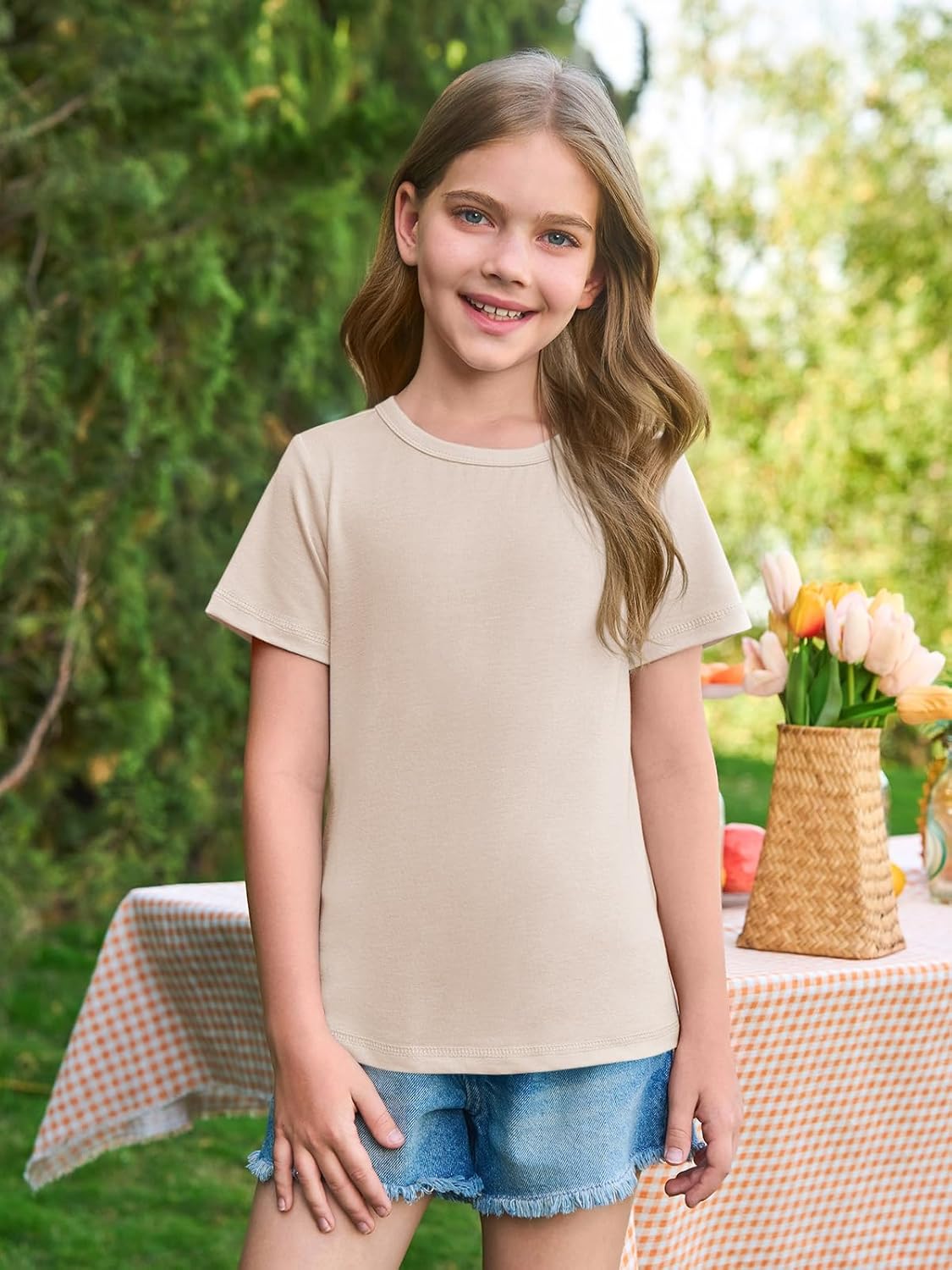 Haloumoning Girls Short Sleeve T Shirts Kids Summer Casual Crewneck Tops Tees 5-14 Years - Image 2