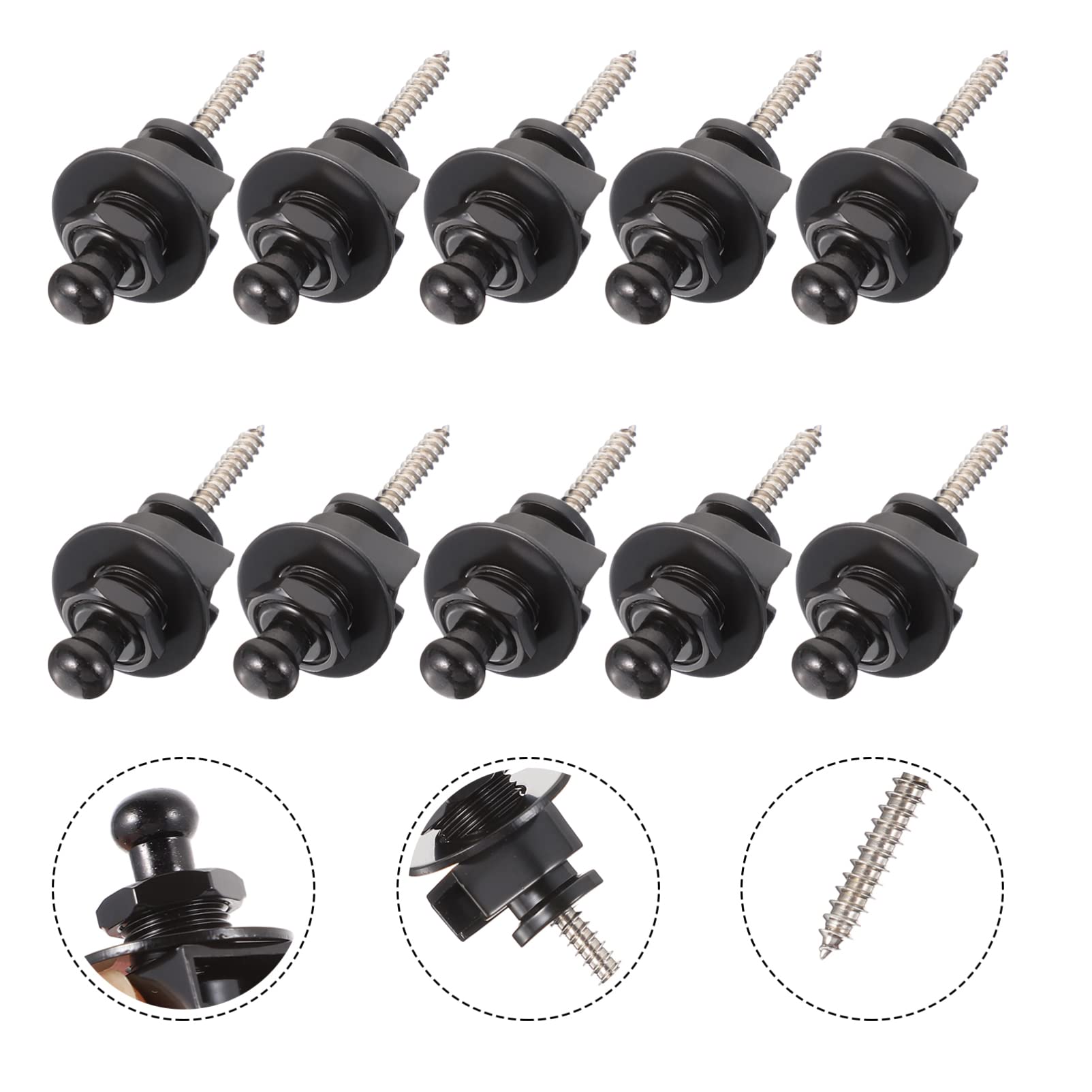 VANZACK 10Pcs Guitar Strap Lock Buttons Skid Design for Acoustic Electric Guitars Secure Fit Strap Nails Black Easy Install Prevents Strap Slippage