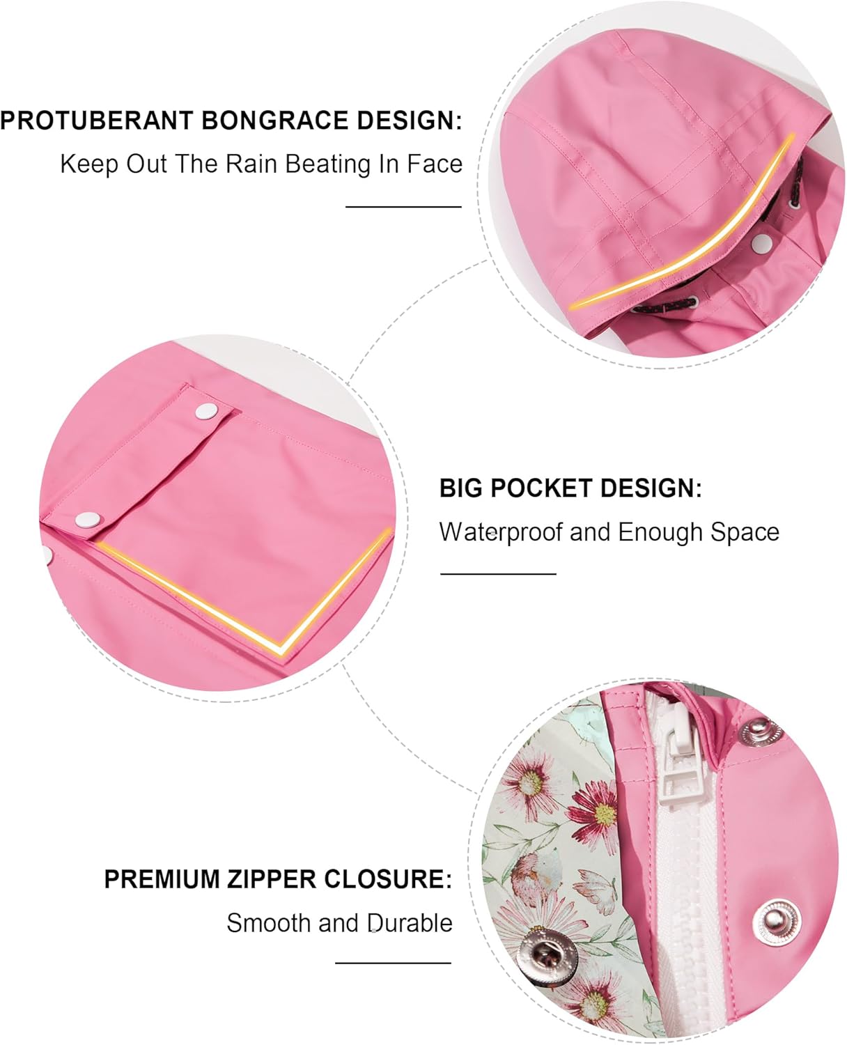 maoo garden Girls Rain Jackets Kids Waterproof Raincoat Lightweight Floral Lining Spring Windbreaker - Image 6