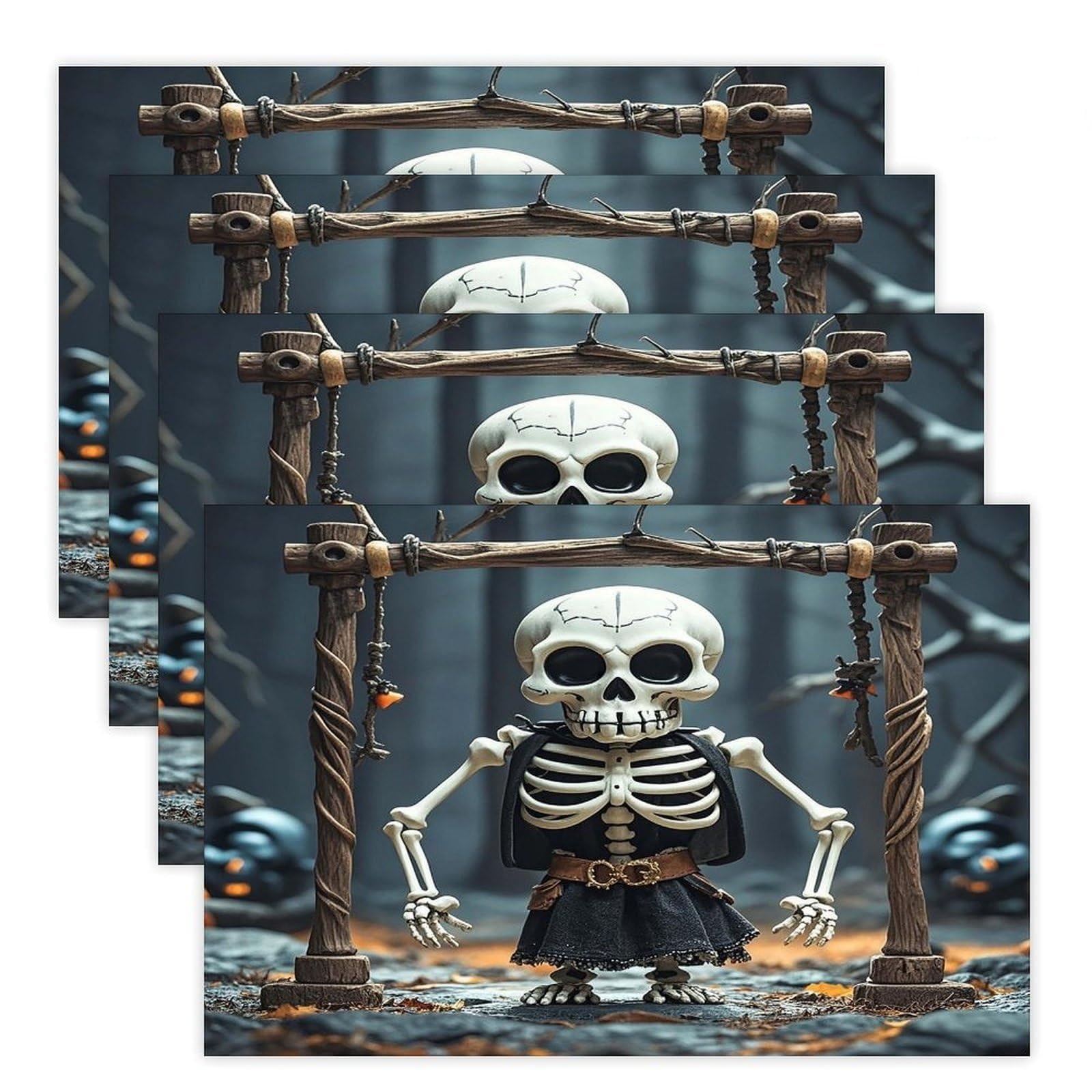 Skull Placemats Non-Slip Heat Resistant Table Mats Flax Washable Cloth Place Mats Easy to Clean Premium Placemat for Kitchen Dining Table Decor Party Outdoor