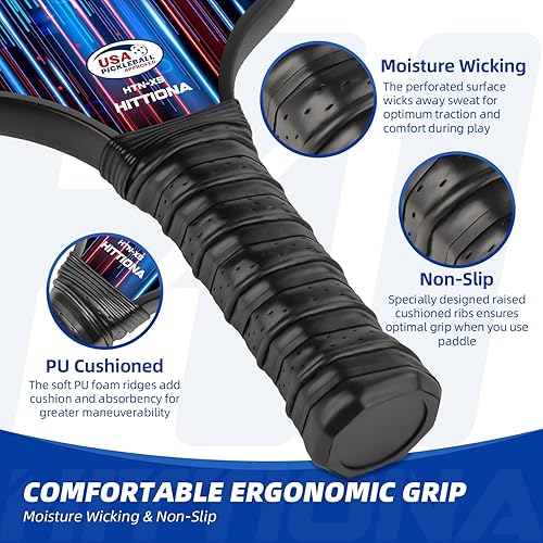 Miniatura 4 de Paletas de pickleball - Juego de 2 palas de pickleball de fibra de vidrio, raquetas de pickleball aprobadas por USAPA, paquete de 2 con 4 bolas de