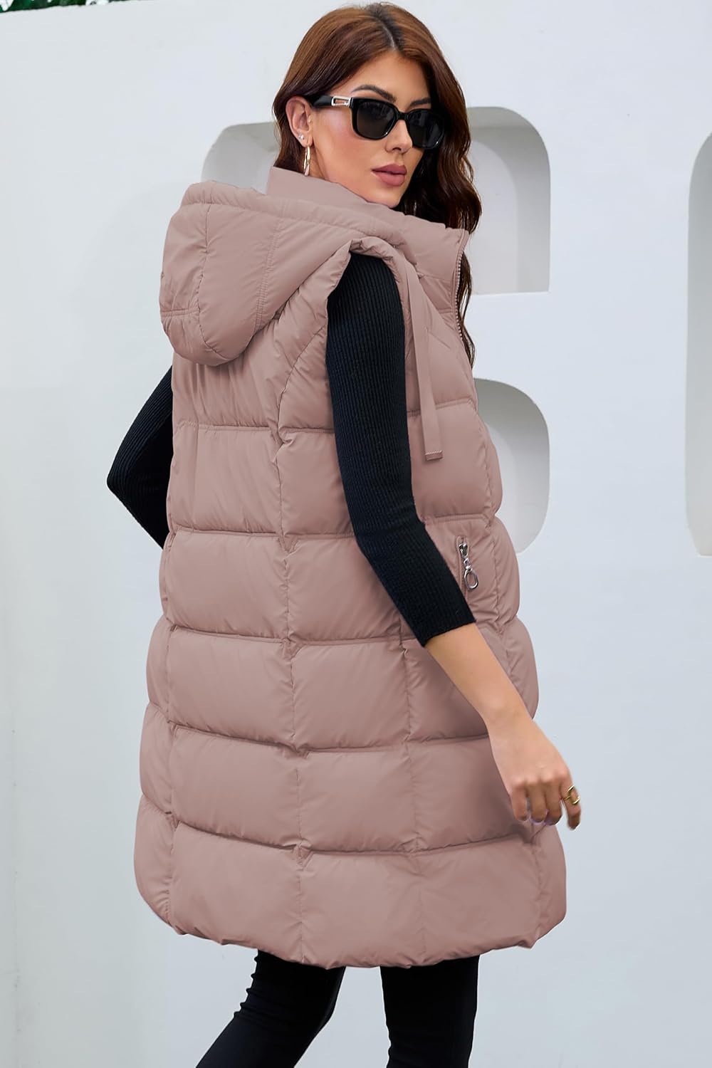 Long Puffer Vest for Women with Hood Thickened Packable Sleeveless Extended Long Vest for Fall & Winter