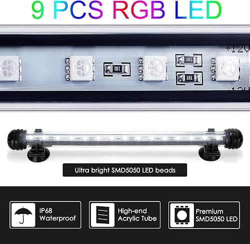 Miniatura 5 de GreenSun Luz LED para acuario, luz de tanque de peces con control remoto, tira impermeable sumergible IP68, cambio de color RGB, 2 vatios de 7