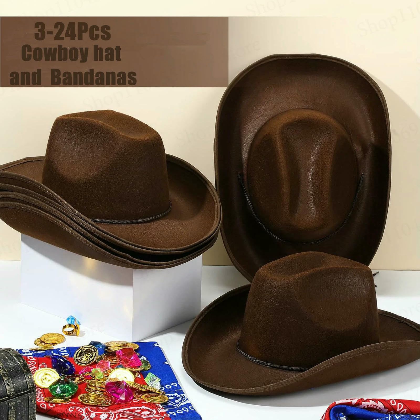 Kapelusz rybacki, czapka kowbojska, bandany, zestaw z motywem futra, western, na imprezę, kostium kowbojki, wesele, dyskoteka, unisex, akcesoria, pentagram, 10 szt
