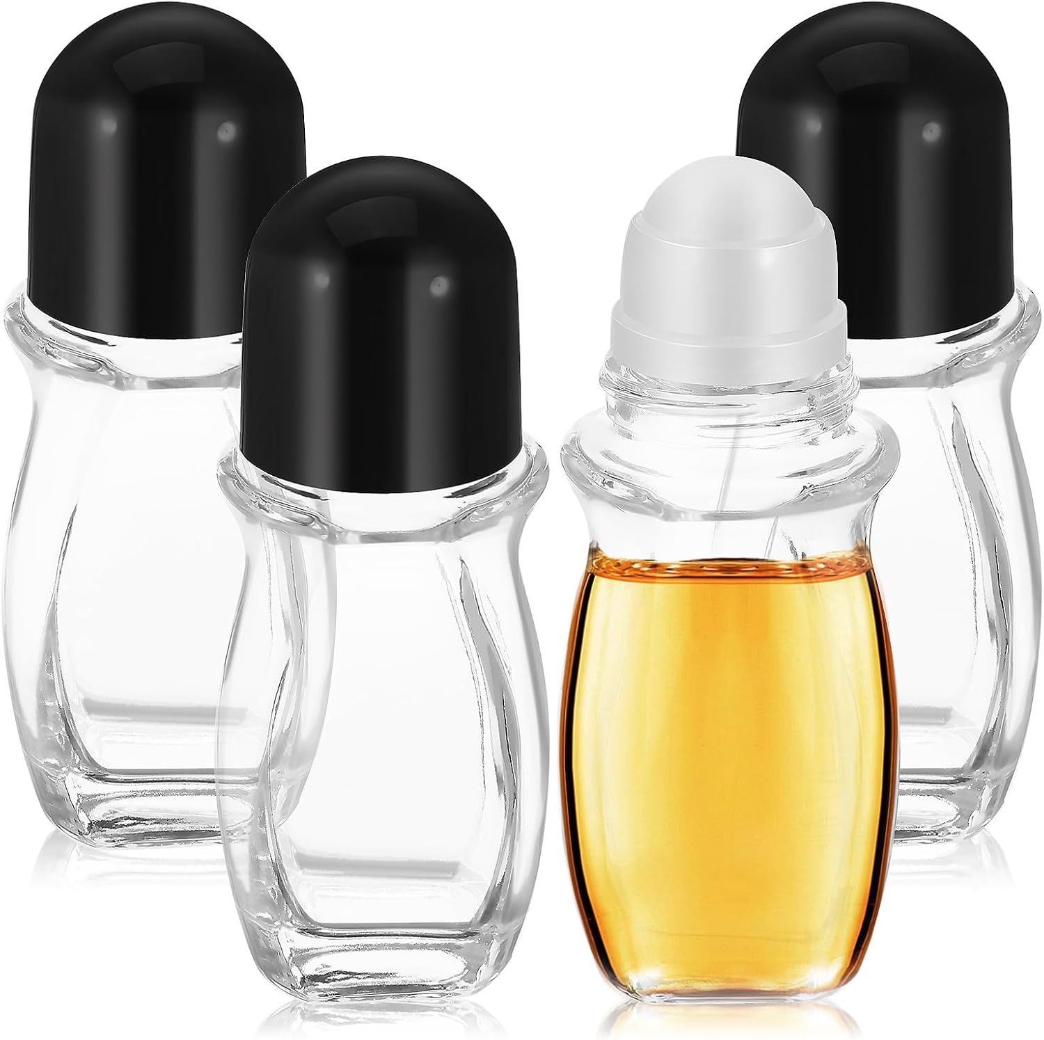 MAGICLULU 4 Pcs 50ml Glass Empty Roller Bottles with Black Caps and Roller Balls, Refillable Essential Oil Massage Ball Containers for Travel, Perfume, and Eye Creams