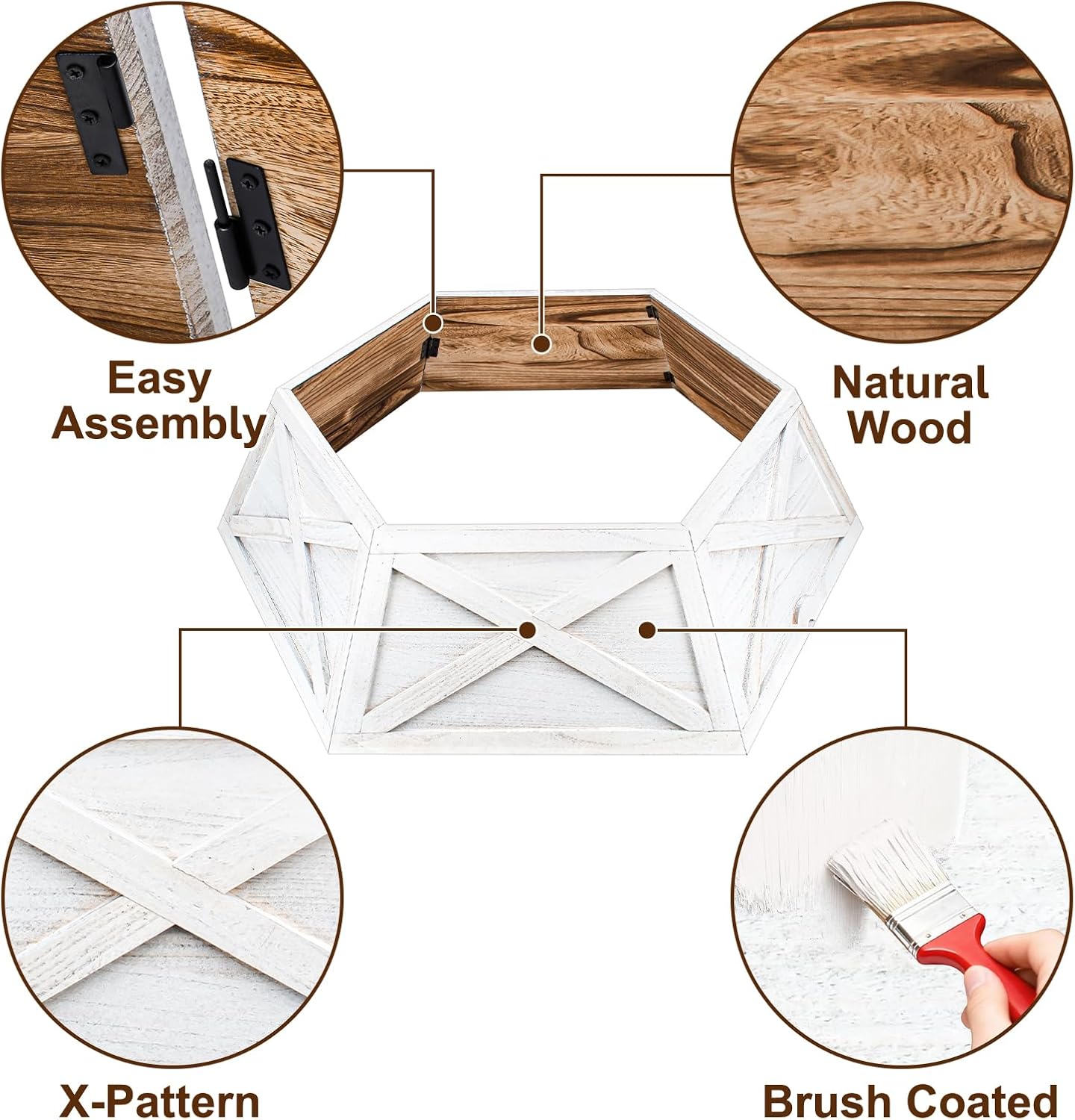 36in Extra Large Wood Christmas Tree Collar,White Wooden Hexagon Tree Base Cover for Artificial Tree,Vintage Rustic Farmhouse Tree Skirt Box for 7.5-10ft Tree,Fit 35'' Tree Stand