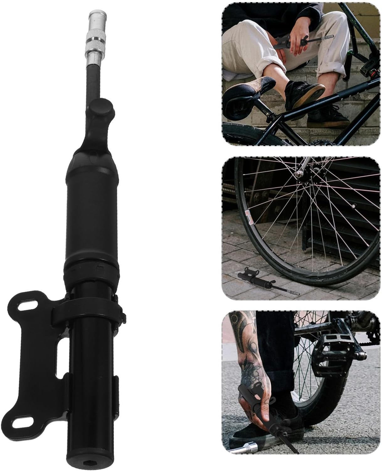 Portable High Pressure Bicycle Pump for Electric and Mountain Bike Tires, Compact Iron and Rubber Frame-Mounted Inflator, Easy to Carry in Backpack,