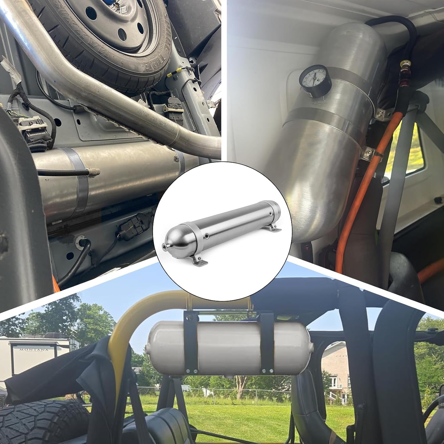 1.5 Gallon Air Compressor Tank Seamless 5 G1/4 Ports with Switch Valve Polished Surface for Air Suspension Ride Bag Storage Tank Car Train Truck Horn Aluminum