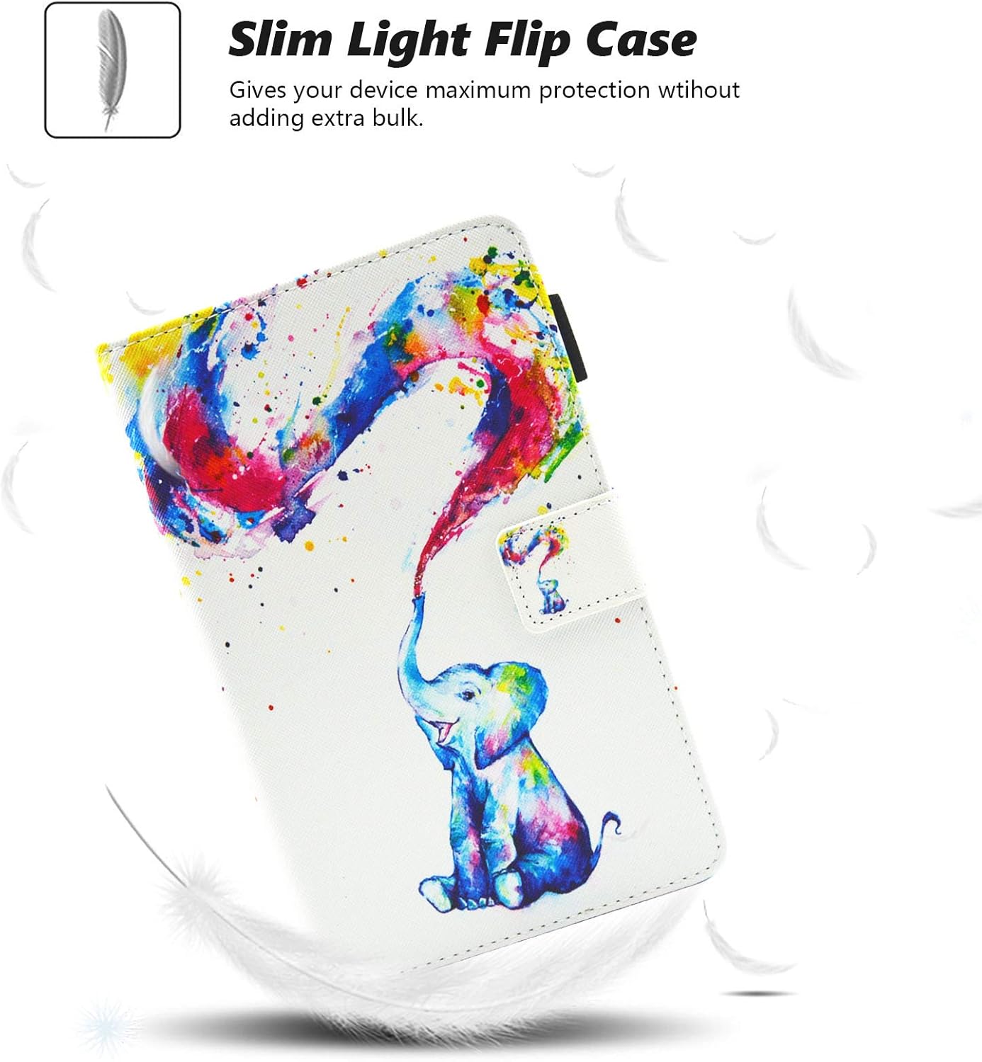 Case for All New Kindle Fire 7 Tablet (9th/7th/5th Generation, 2019/2017/2015 Release) - Dteck Multiple Viewing Angles Stand Smart Protective Case with Auto Sleep/Wake Feature, Colorful Elephant