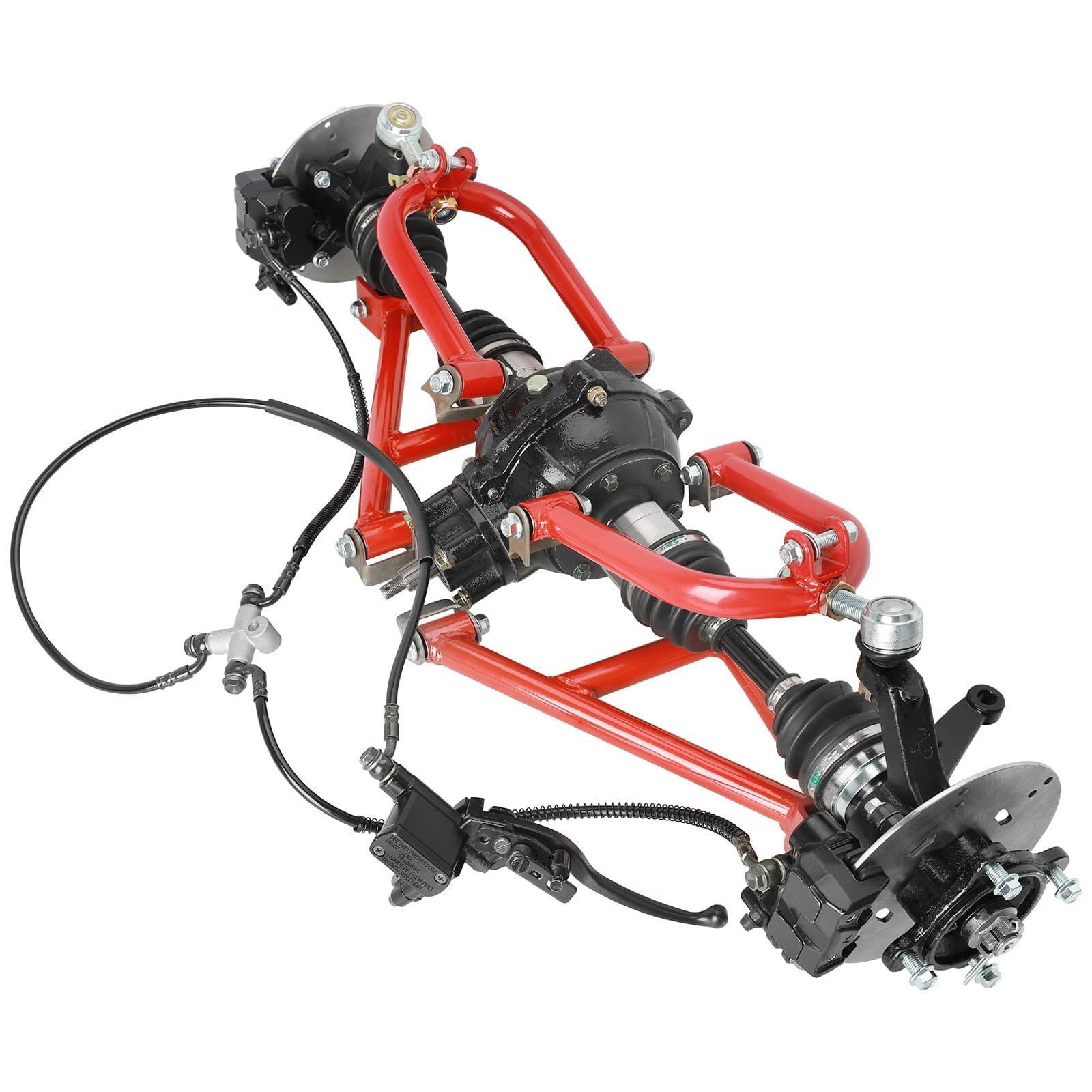 4WD Rear CV Axle Suspension Kit with Differential Housing Gearbox - Complete Swing Arm, CV Axles, Wheel Hubs & Brakes for DIY Go Kart, ATV, UTV, Quad Buggy 4 Wheel Drive Projects