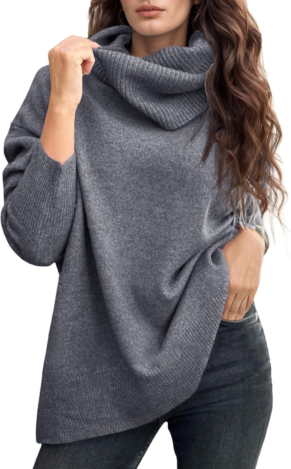 UNCLECAT Women's Oversized Turtleneck Sweaters 2025 Fall Winter Long Sleeve Lightweight Pullover Knit Tops