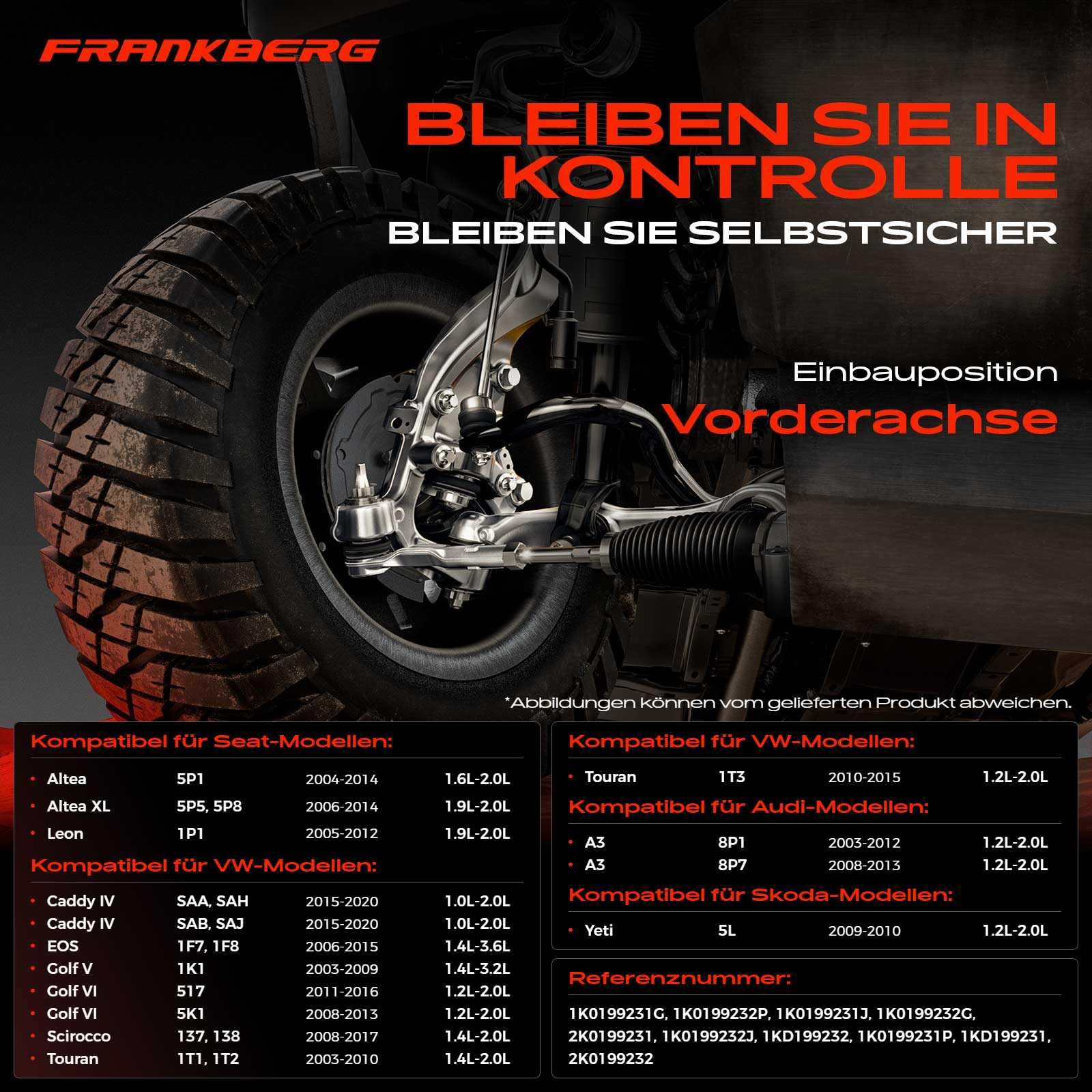 Frankberg 2x Querlenkerlager Vorderachse Kompatibel mit Golf VI Cabriolet 517 2011-2016 A3 8P1 2003-2012 Ca.ddy Alltrack MPV SAB 2015-2022 Leon 1P1 2005-2010 Replace# 1K0199231J
