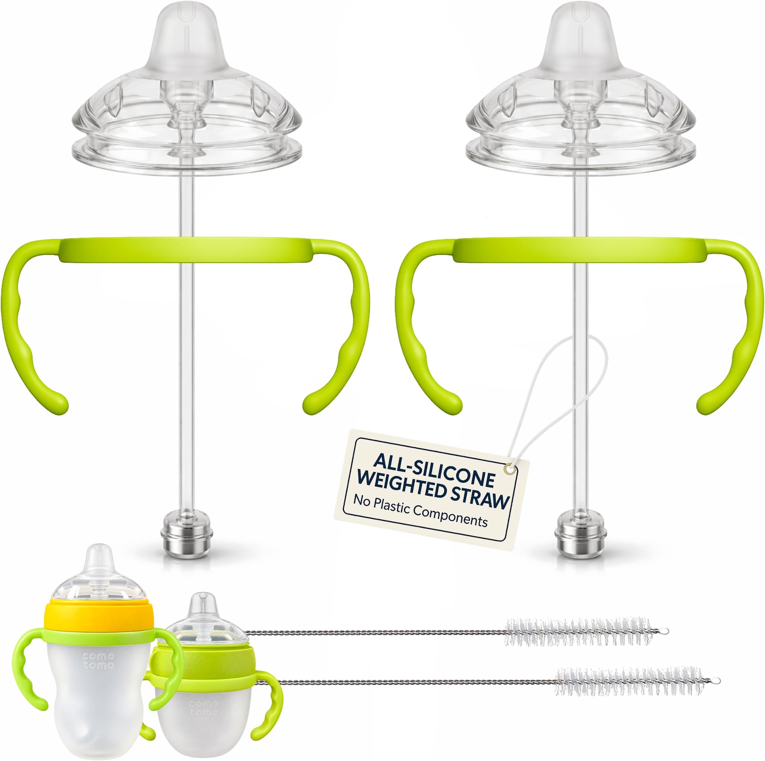 Sippy Cup Conversion Kit for Comotomo Baby Bottles, Green Handles, 2-Pack