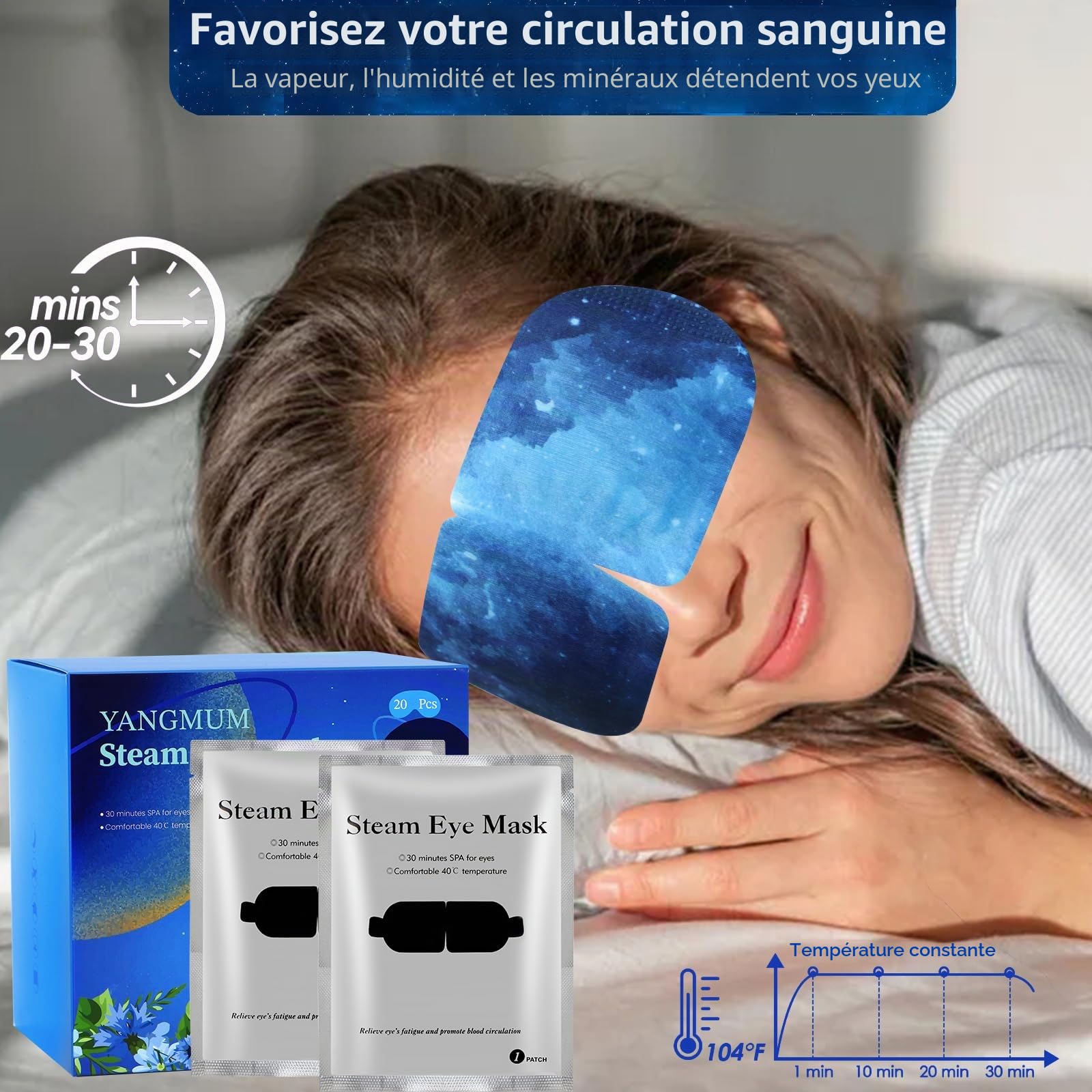 SDSM 20pcs Masque Chauffant Yeux, Masques Yeux Chauffants Jetable Auto-Chauffant à La Vapeur Douce pour Soulager Yeux Secs, La Fatigue Oculaire, Cernes et poches, Détendre Yeux (Sans Parfum)