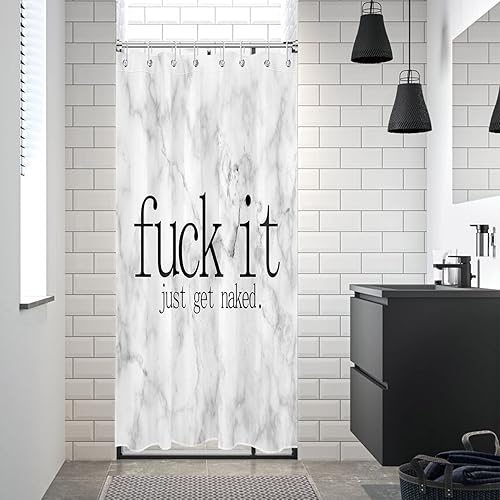 Miniatura 5 de LB Cortina de ducha pequeña de mármol gris y blanco de 48 x 68 pulgadas, forro de cortina de ducha Fuck It Get Naked, moderna cortina de ducha