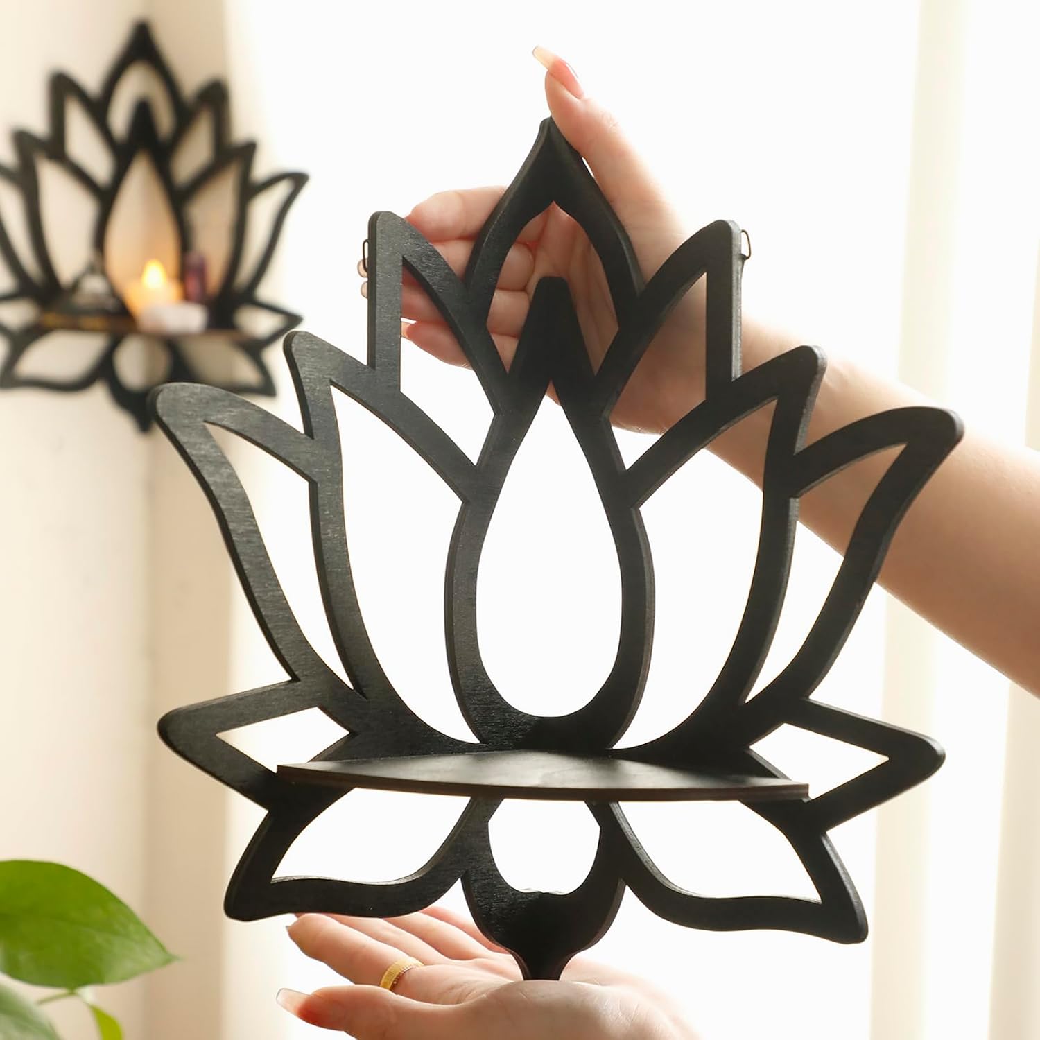 Artilady Corner Shelf Wall Decor Crystal Display Lotus Buddha Decor Storage | Gothic Corner Floating Shelves for Crystal, Wood Trinket Plant Candle Holder, Bedroom Living Room Witchy Home Decor, 2 Pack