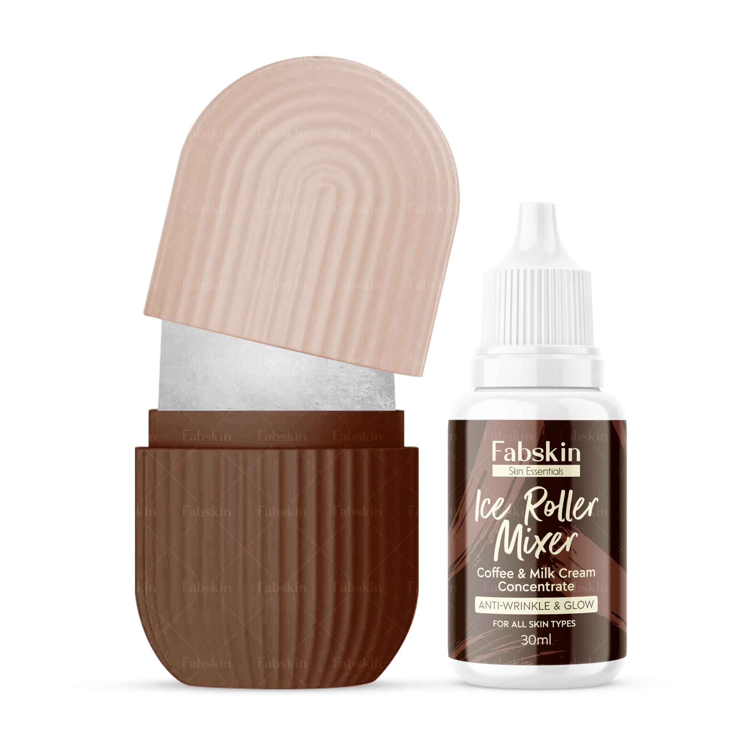 Fabskin Ice Roller For Face, Neck and Body | Ice Rollers for Face Massager | Face Ice roller for Men & Women | Ice Cube Facial Roller Kit | For Skin Moisturizing & Soothing (Coffee)