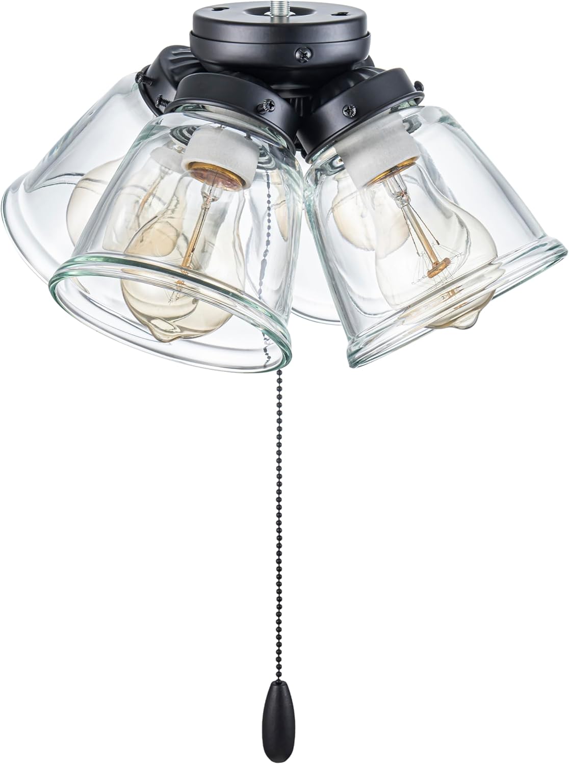 Aspen Creative 22017-1, Four-Light Ceiling Fan Light Kit with Pull Chain, Matte Black Finish with Clear Glass Shades, 13-1/8" Diameter x 6-3/4" Height