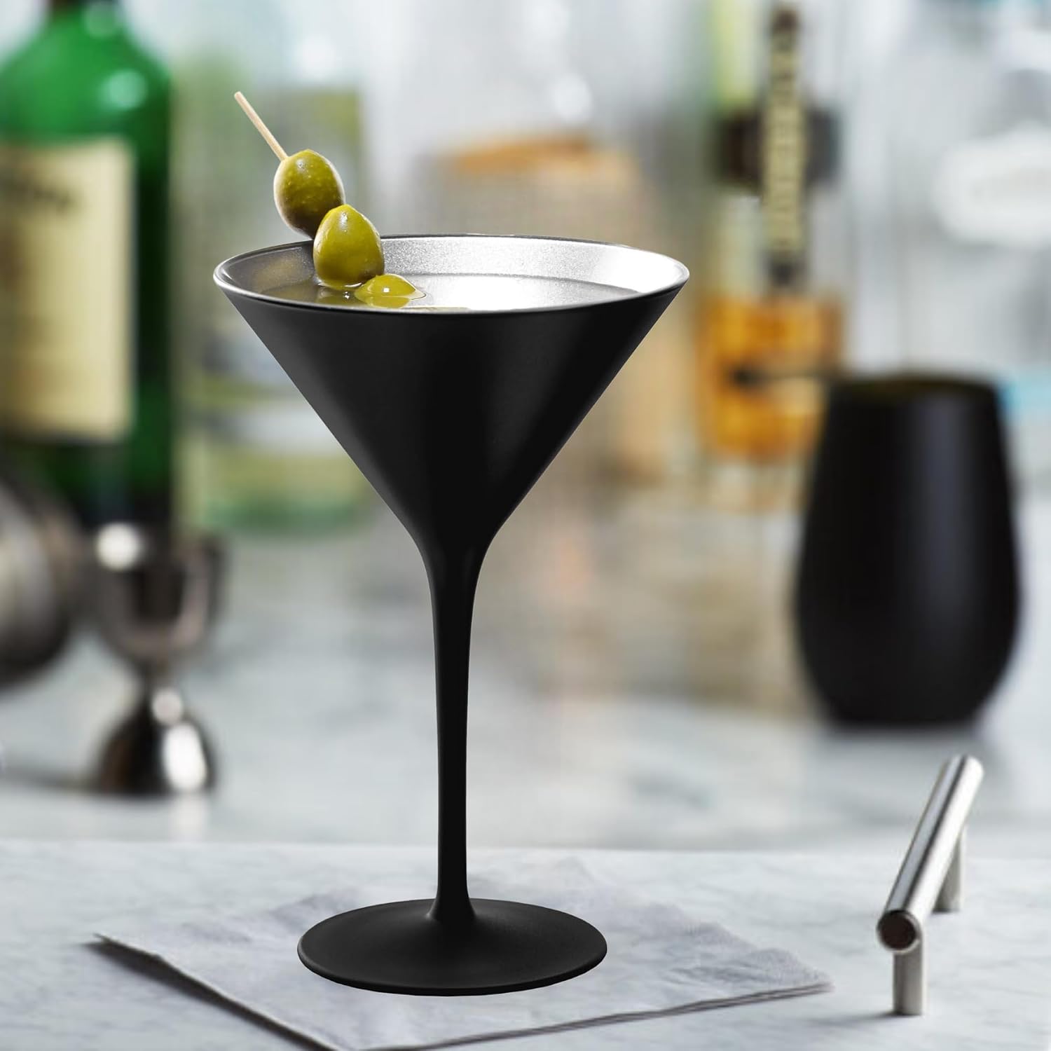 Stölzle Lausitz Olympia Martini Glass (Set of 6) - 8 Oz Luxury Drinkware, Crystal Drinking Glasses, Lead-Free, Dishwasher Safe - Ideal Barware for Gatsby-Style Events (Black/Silver)