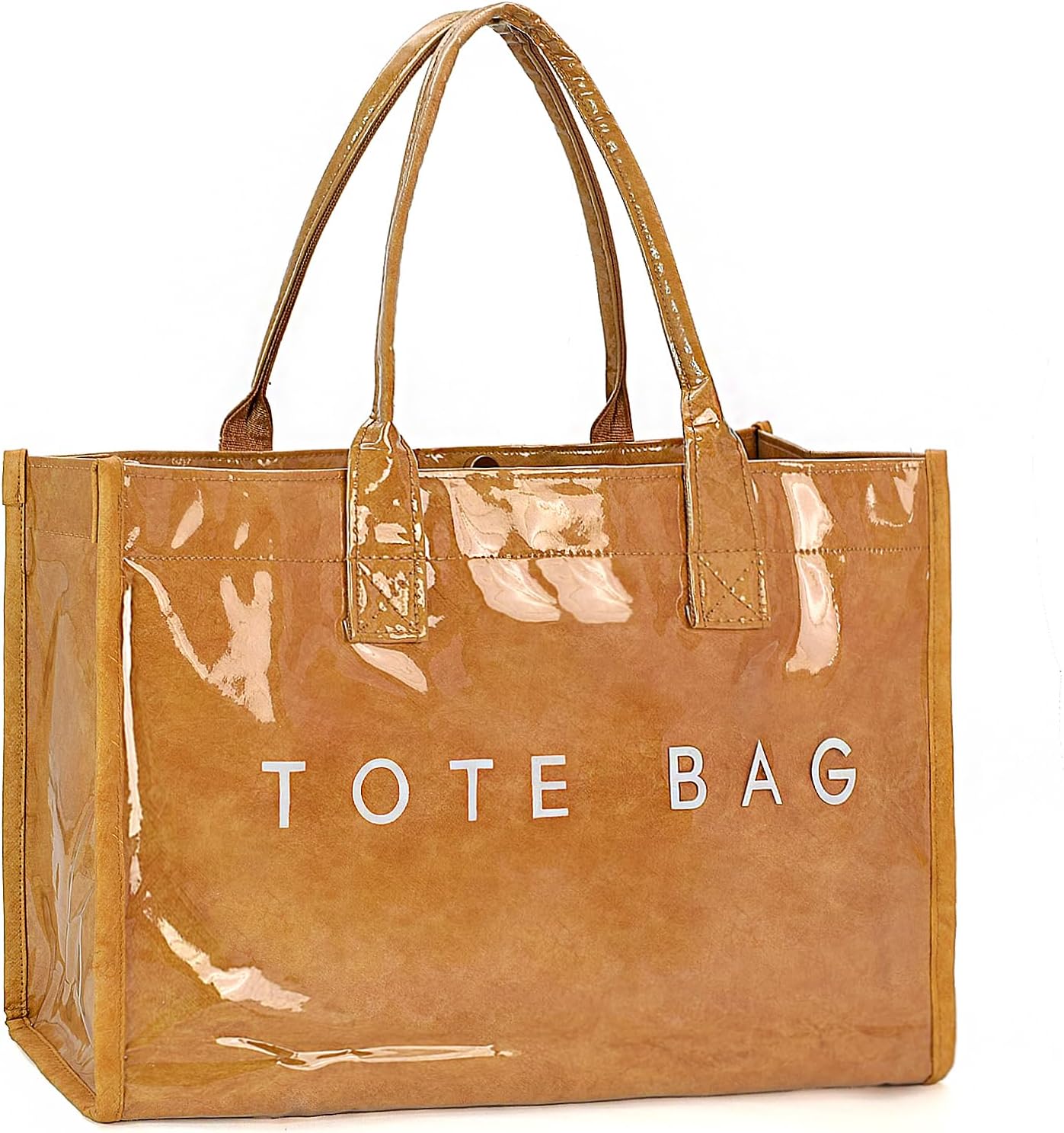 PVC Tote Bag for Women Large Work Plastic Tote Purse Letter Print Shoulder Bag Hobo Handbag with Top Handle