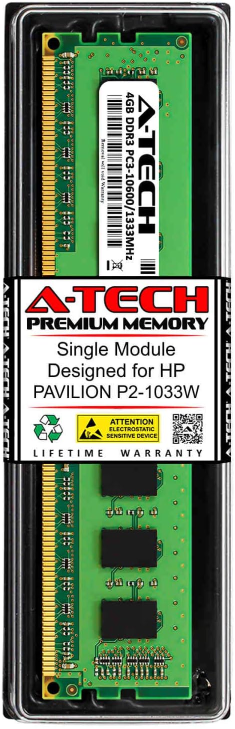 A-Tech 4GB RAM for HP Pavilion P2-1033W | DDR3 1333MHz DIMM PC3-10600 240-Pin Non-ECC UDIMM Memory Upgrade Module