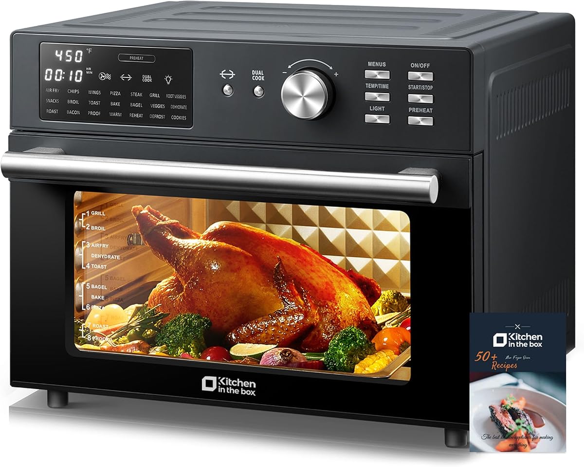 32Qt Extra Large Air Fryer Toaster Oven, 21-in-1 Rotisserie Convection Oven | dual cook，21 preset functions，Cool‑Touch Insulated Door