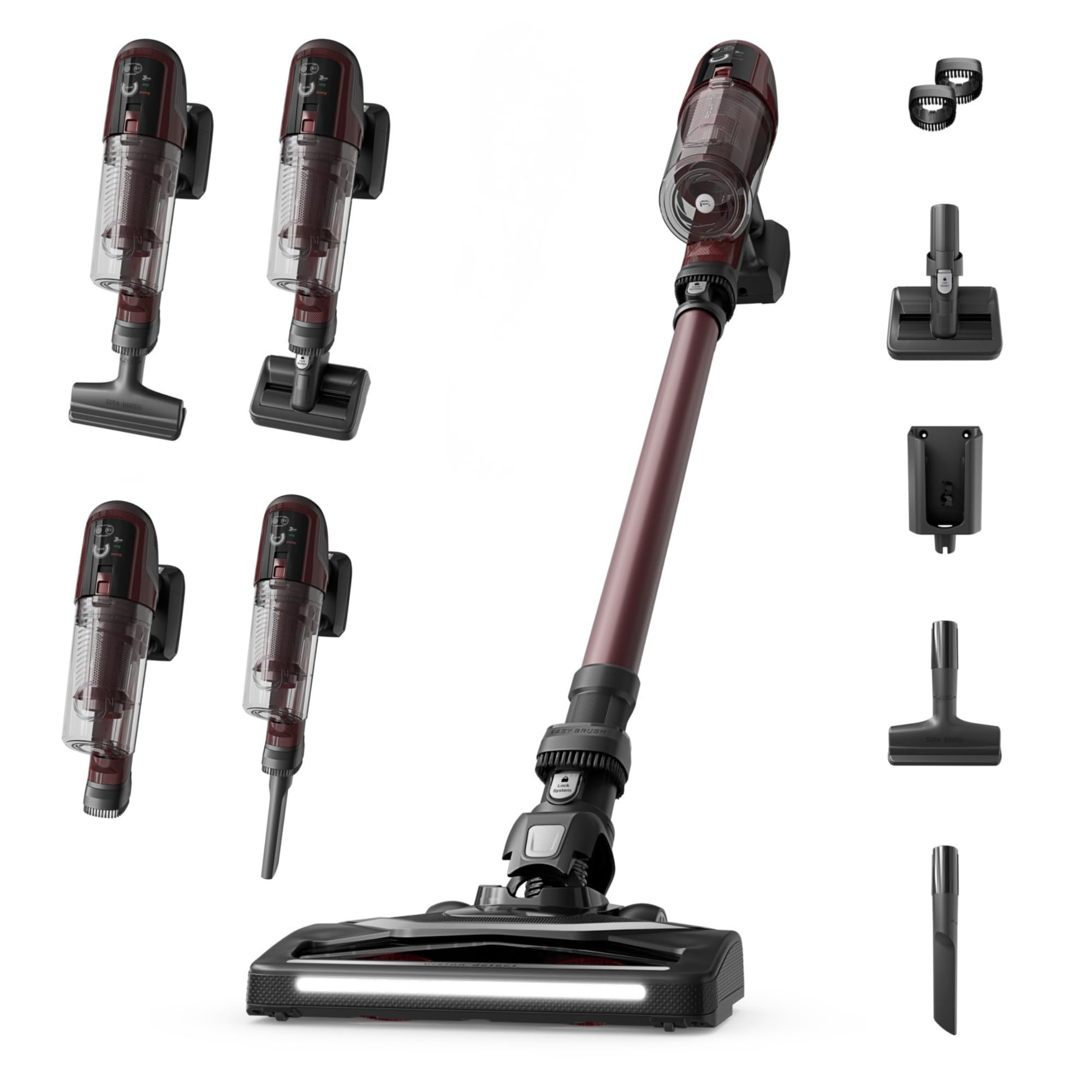 Rowenta X-Pert 6.80, Aspiradora Escoba Sin Cable, Autonomía de 60 min, Limpieza 4 en 1, Ligera Solo 1,4 kg, Accesorios para Mascotas, Contenedor de Polvo extraíble y Lavable, Burdeos, RH6483E0