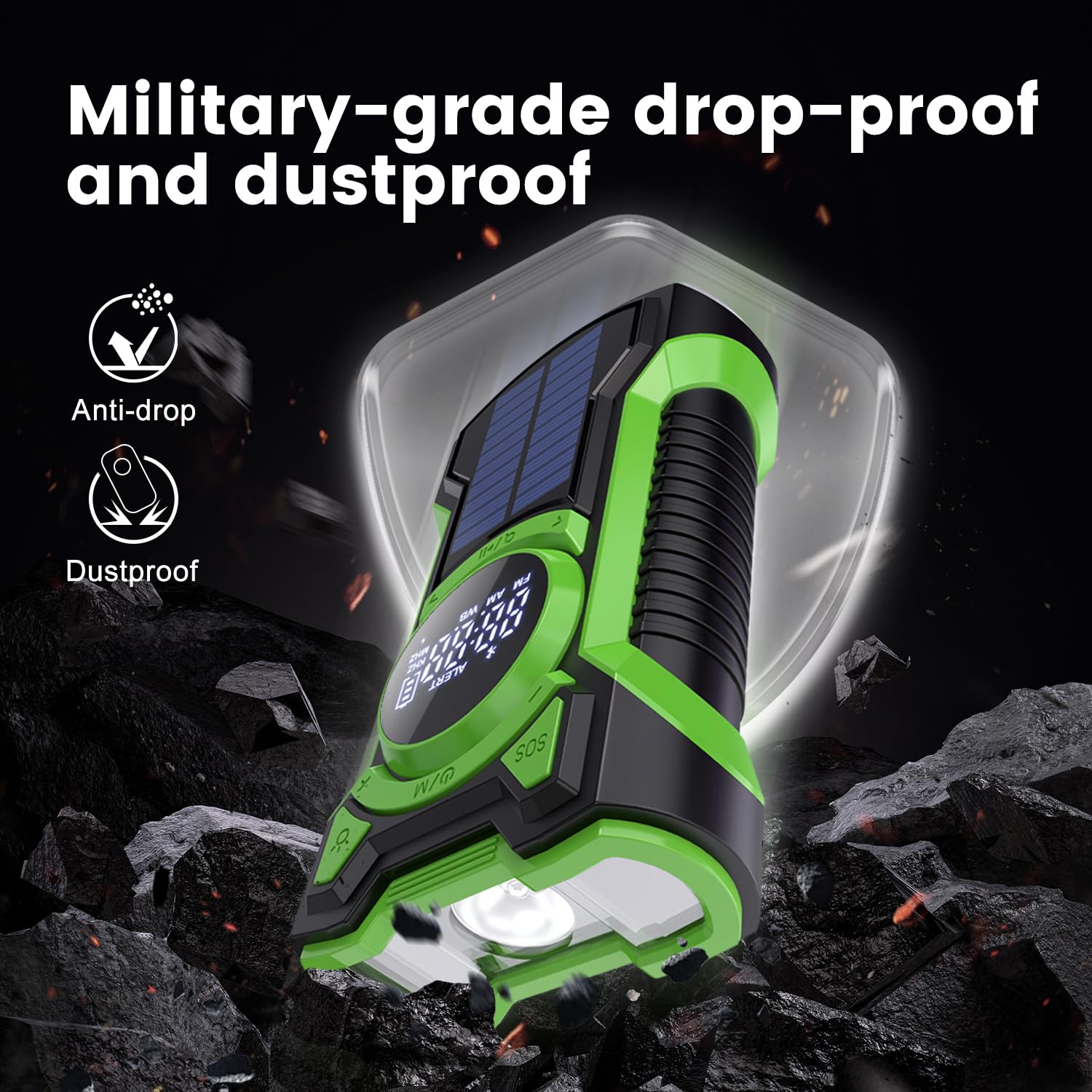 Radio impermeable IPX5 de emergencia meteorológica, Bluetooth portátil AM/FM/NOAA, radio de manivela de mano, carga solar, con linterna y cargador de teléfono celular de 5000 mAh, radio USB o batería
