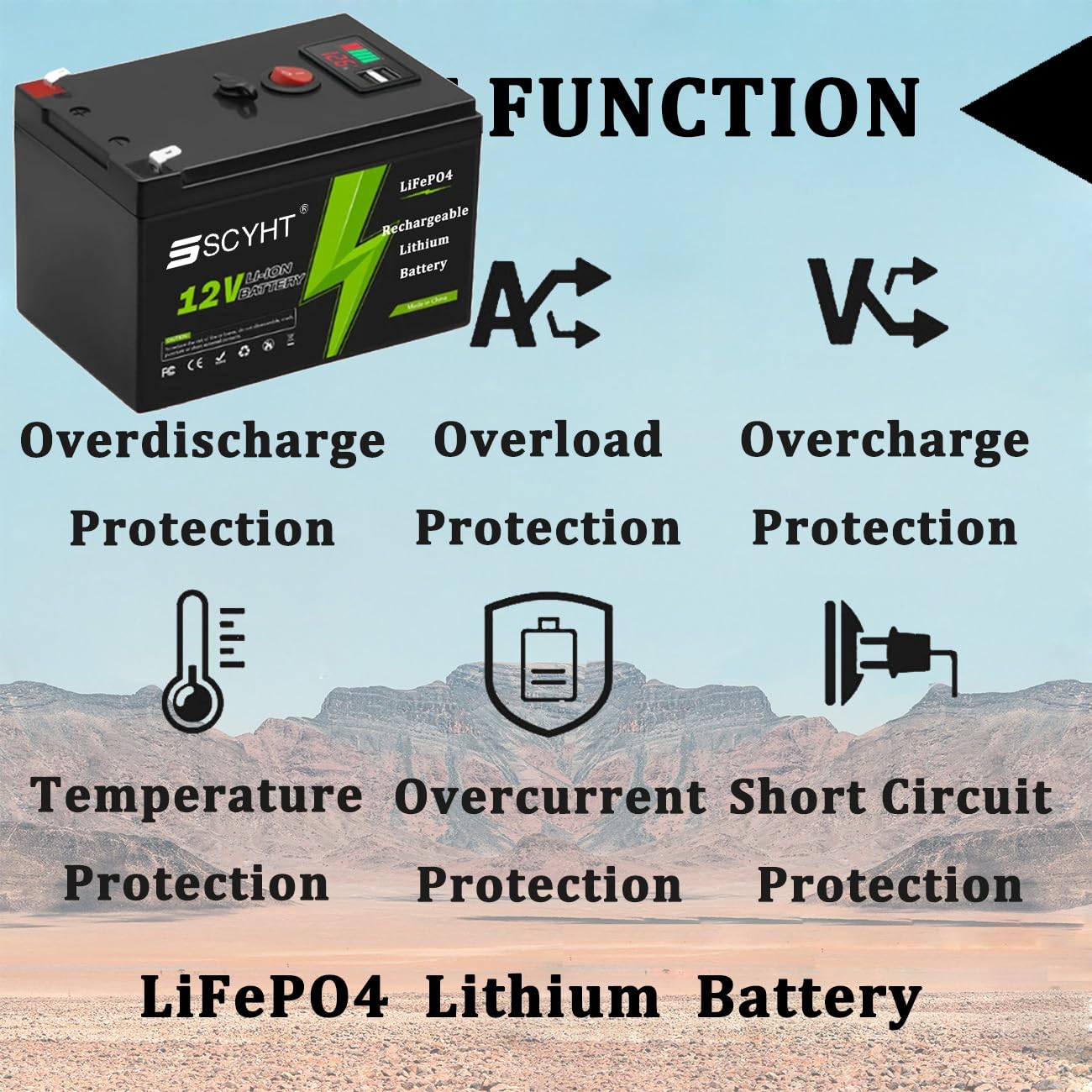 Batería LiFePO4 12V 20Ah 16Ah Batería de Litio 18Ah Baterías Recargables 12V Baterías Iones Litio para energía Solar para Motor 100W a 250W con Cargador y Puerto USB,12v20ah