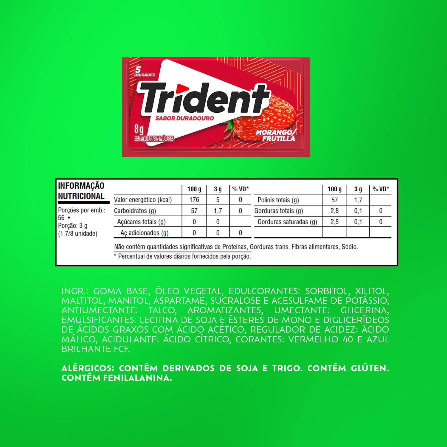 Chiclete Trident Morango Sem Açúcar - Caixa com 21 unid. de 8g
