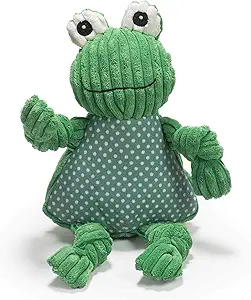 HuggleHounds Knottie Plush Dog Toy - Dog Stuffed Animal Toy, Puppy Toys, Squeaky Dog Toy for Small, Medium &amp; Large Dogs, Durable Plush to Keep Them Busy - Fergie Frog, Large