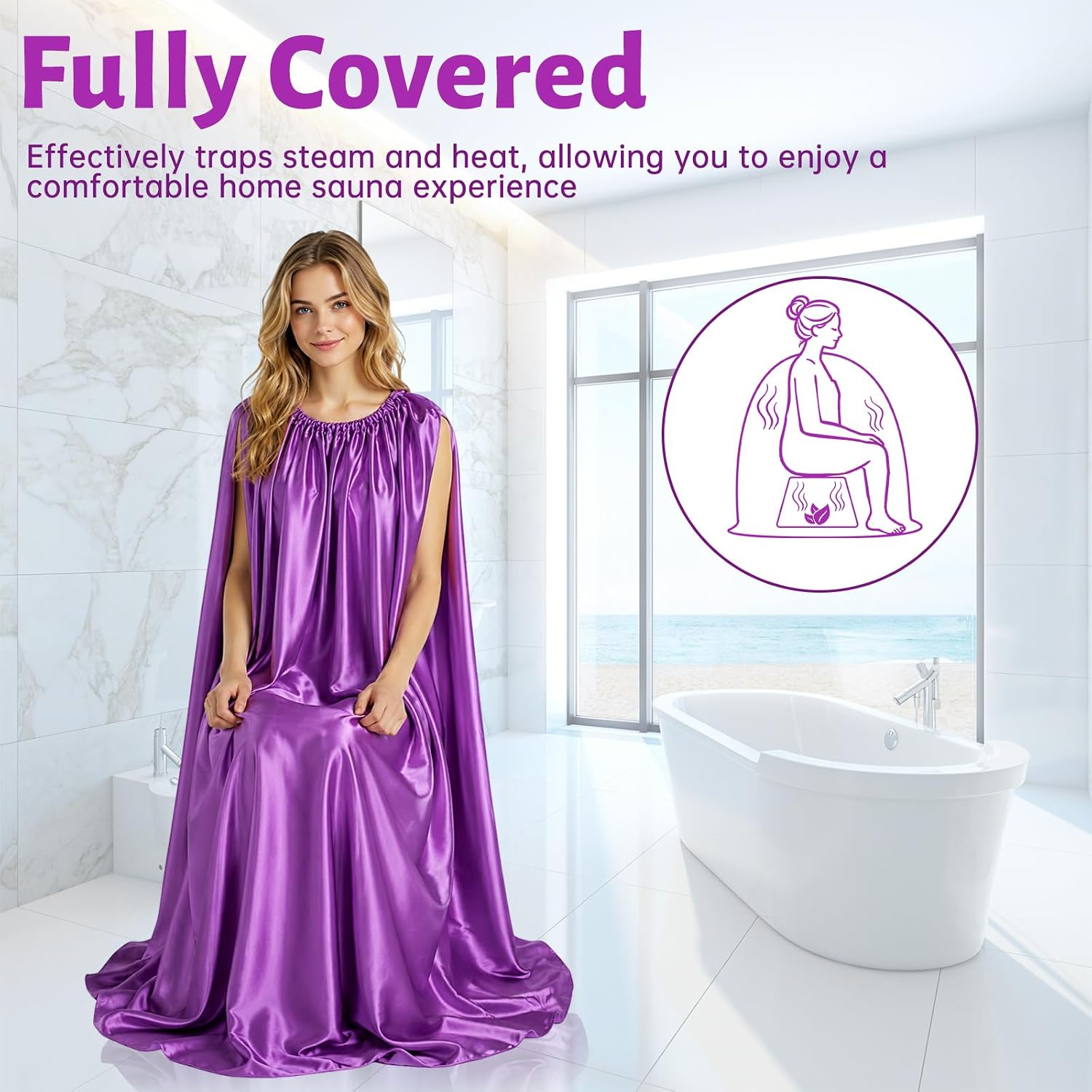 Yofuly Yoni Steam Gown, Purple Sauna Robe for Bath Home Spa and Hair Salon, Soft and Sleek Cloak, Sauna Steam Accessories image 3