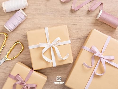 Miniatura 4 de Vitalizart Juego de cinta de terciopelo rosa y blanco de 38 pulgadas x 15 yardas, carrete de madera con ribete ecológico, 3 rollos de 5 yardas para