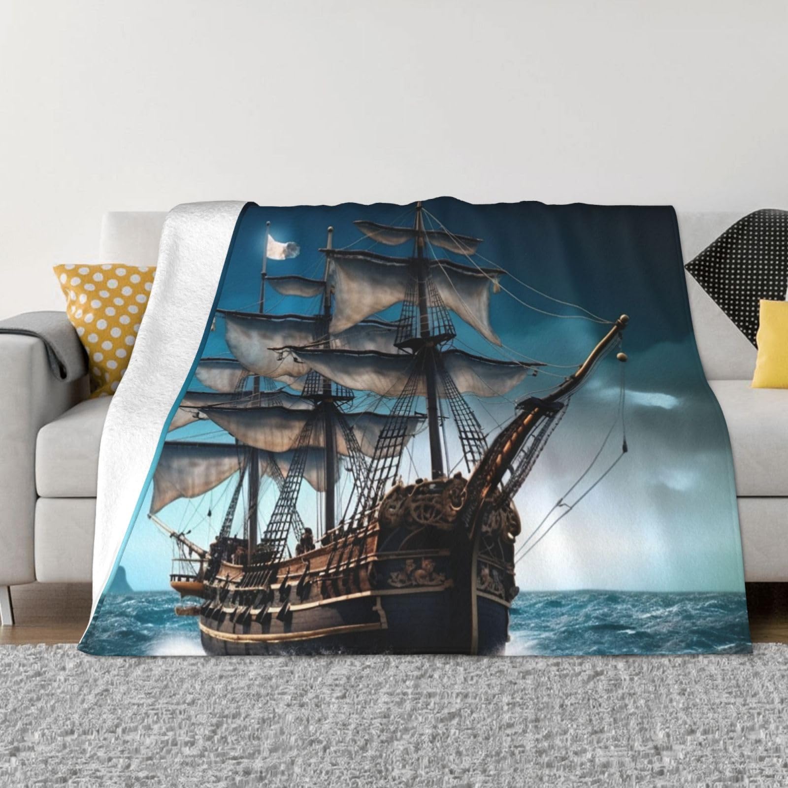 Couverture polaire bateau pirate couverture douce flanelle légère canapé lit 127x101