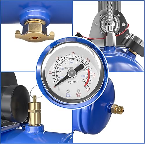 Vista 3 de Compresor de aire 150PSI 12V con tanque de 1.59 galones, bomba de 6L para bocina de camión de tren, compresor a bordo, azul