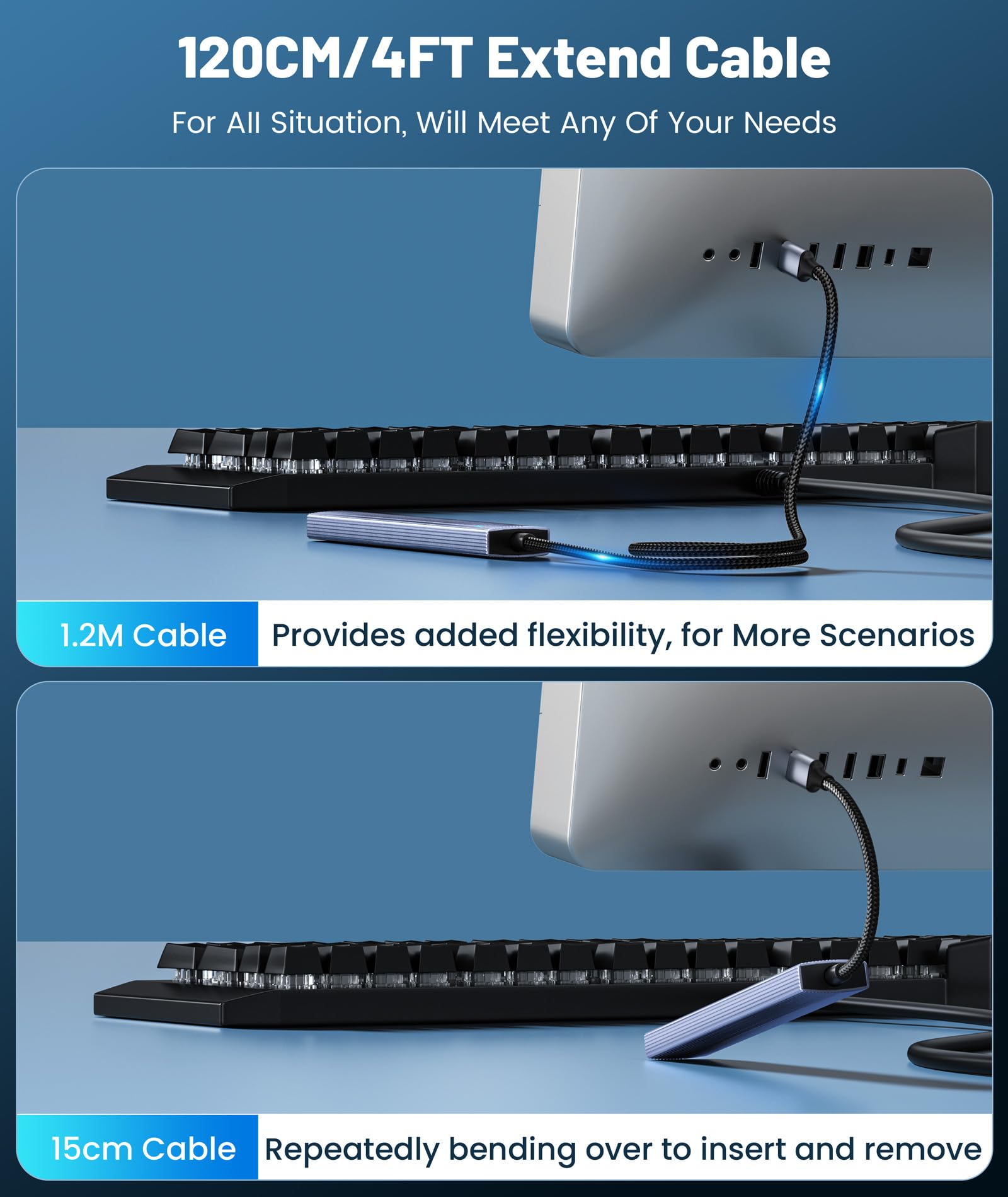 Aceele Hub USB 3.0 con Cavo Lungo 120 cm in Nylon, Sdoppiatore USB in Alluminio a 4 Porte da 5 Gbps, Estensore Porta USB Multipla per Laptop, PC Desktop, MacBook, Unità Flash, Xbox, PS5 e Altro