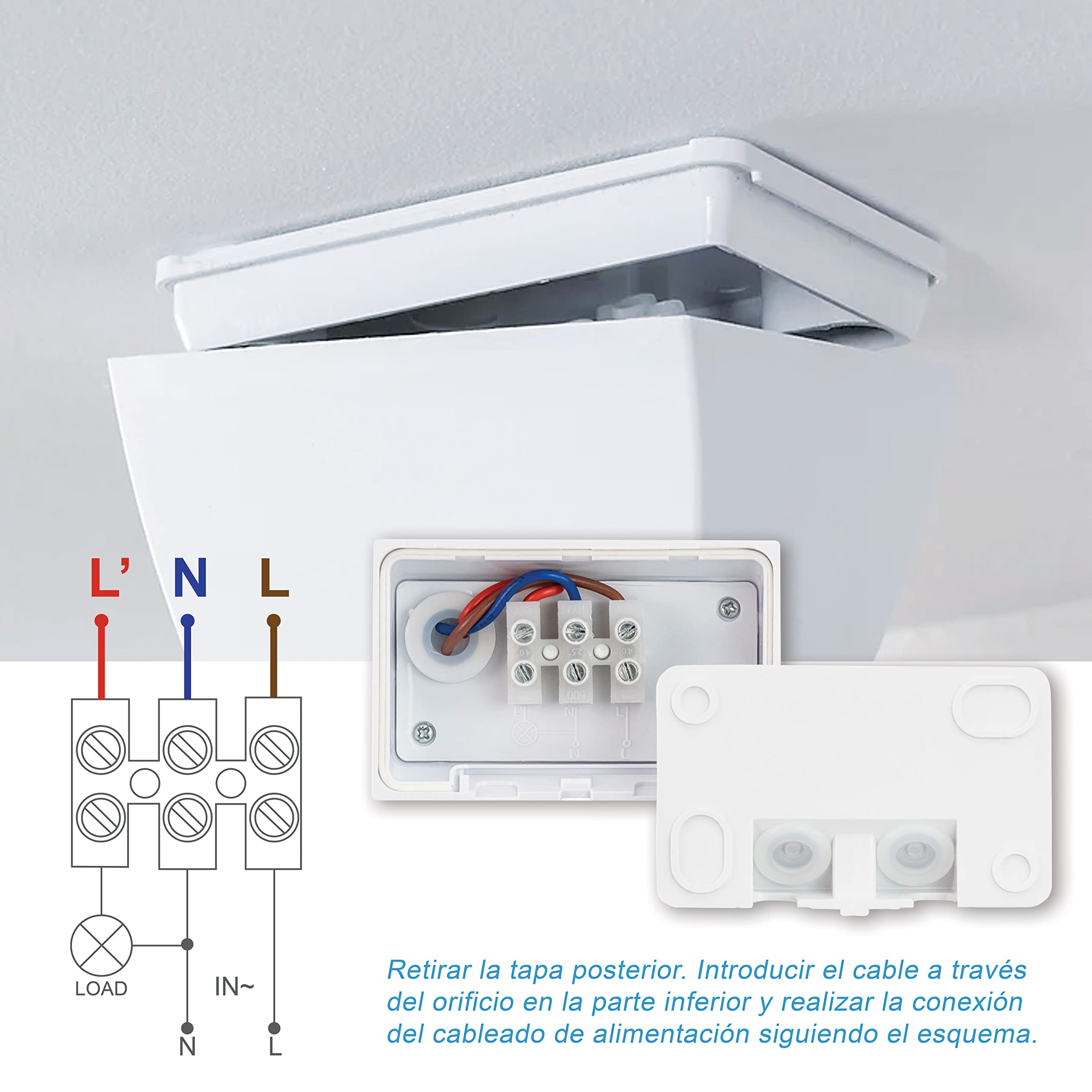 POPP® ElectricDetector Infrarrojos de Movimiento Superficie Orientable IP65(Exterior/Interior), Detección 12m / 180º, Tiempo 10sec-17min, Altura 1.8-2.5m, Programable Interruptor (Pack 5 Unidad)