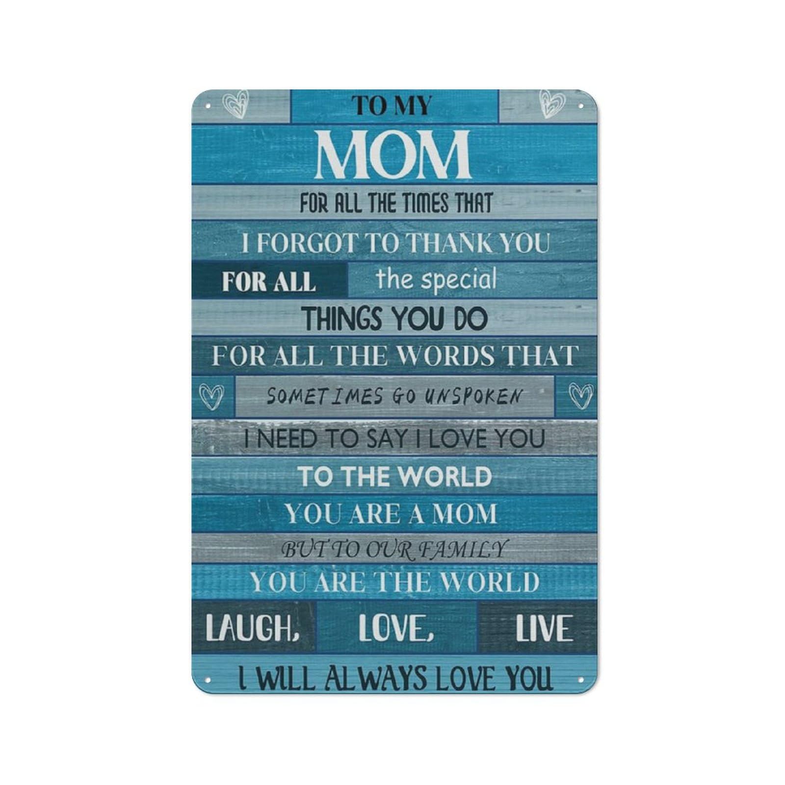 Rustic Metal Tin Sign, Warm Love Mom Poem Wall Art, Bedroom Meaningful Mother Gift Decor 12x8 Inch