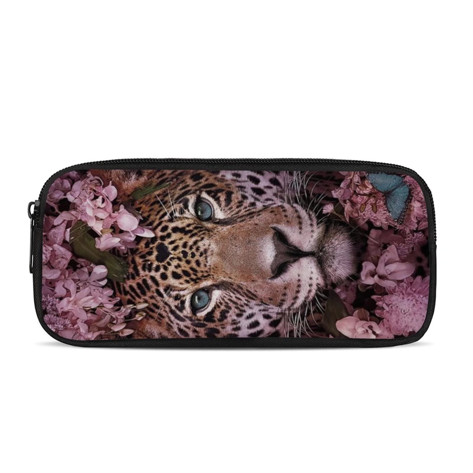 COEQINE Pencil Pen Case for School Office Large Capacity Supplies Storage Bag Stationery Pouch Holder Box Print Floral Leopard,for Girls Boys — image 1