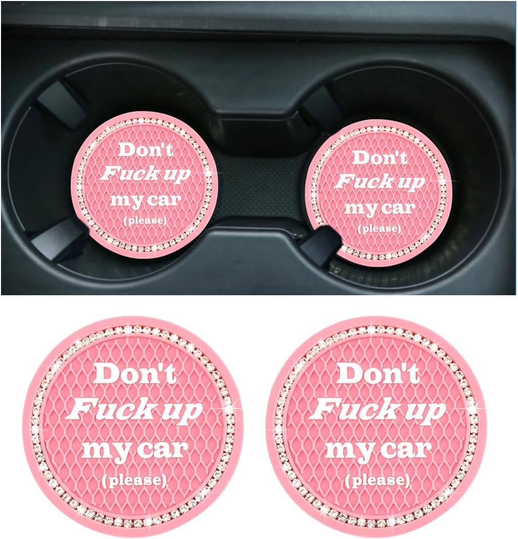 2 PCS Bling Car Cup Coaster, 2.75 Inch Anti-Slip Cup Holder Insert Coasters, Crystal Rhinestone Auto Drink Car Cup Mat for Women Girls, Universal Interior Car Accessories (Pink)